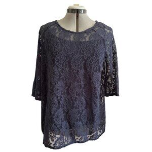 Basic Editions Womens 2 PC Navy Cami & Sheer Lace 3/4 Sleeve Top Size Medium
